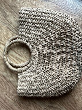 Handwoven Natural Straw Tote with Round Handles